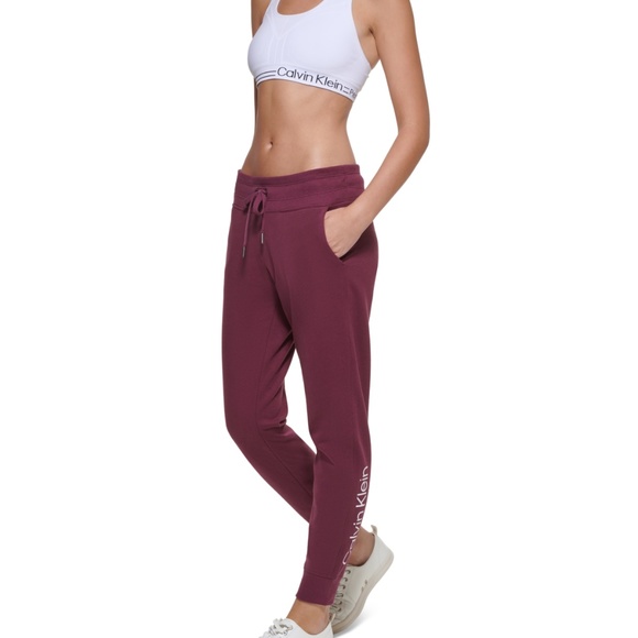 Calvin Klein Performance Pants - Calvin Klein Performance Logo Rib-Trim Purple Jogger Pants Size L